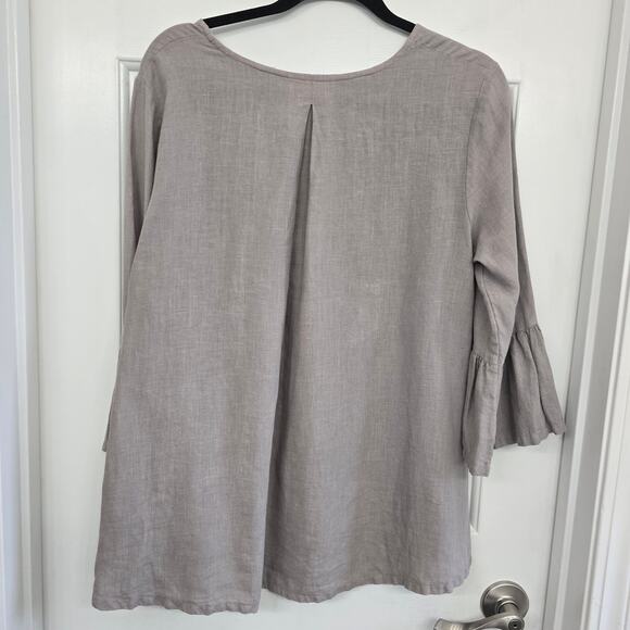 Bryan Walker Women’s Linen Flare Sleeve Blouse Taupe Sz S Minimalist Boho Resort - Picture 5 of 13
